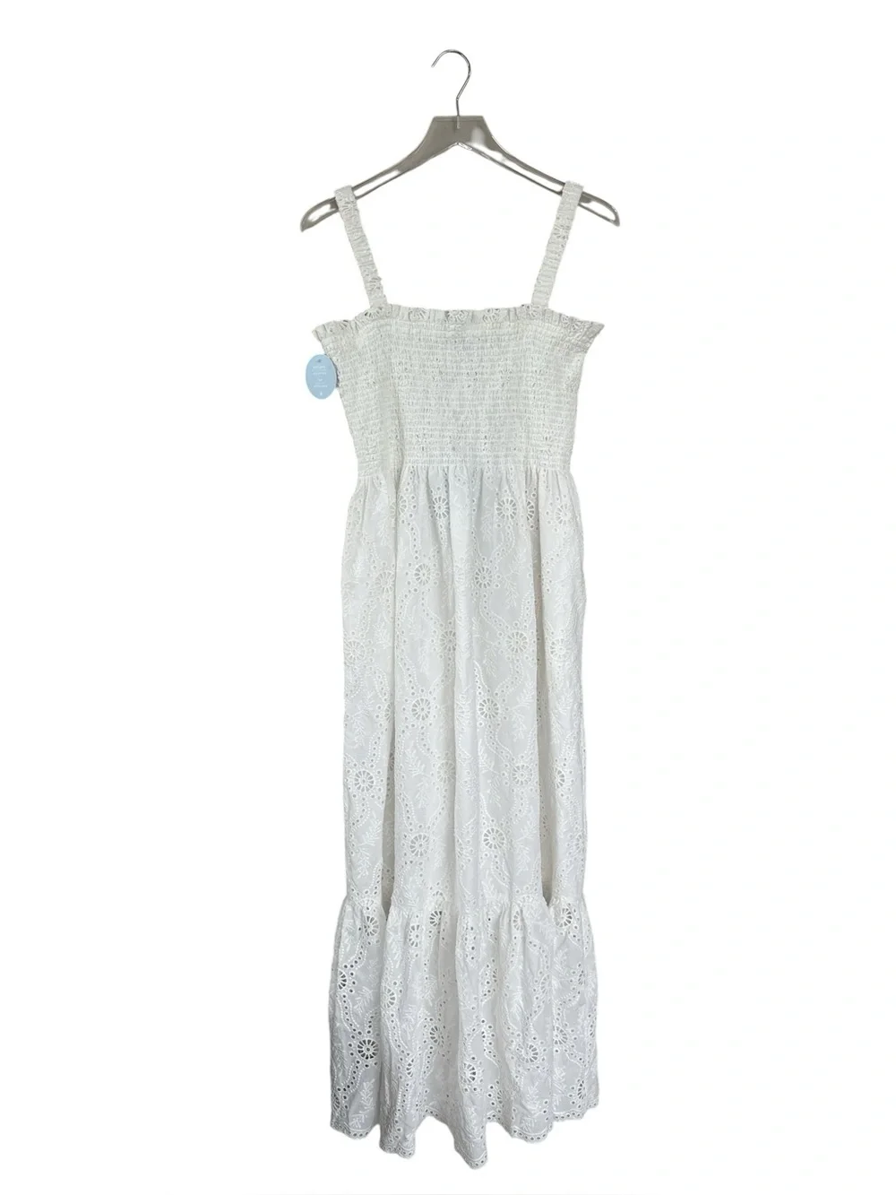 white and blue prom dress Zapaka Women White Blue Flower Prom Dress A-Line Tiered Long Bridesmaid  Dress With Ruffles  ZAPAKA